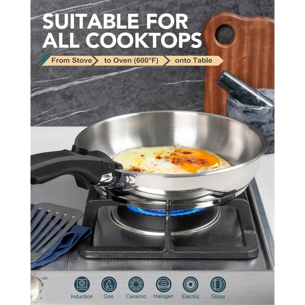 MICHELANGELO 3-Piece Stainless Steel Pan Set, Removable Handle Stainless Steel Pan Set Nixie