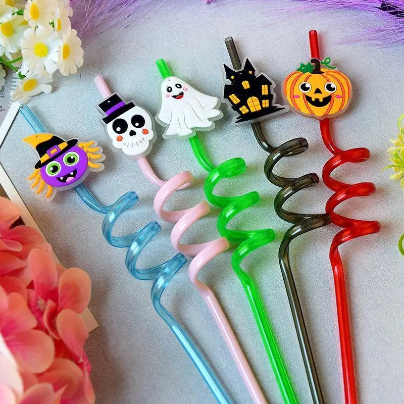 Halloween Spiral Drinking Straws – Pumpkin Ghost Toppers