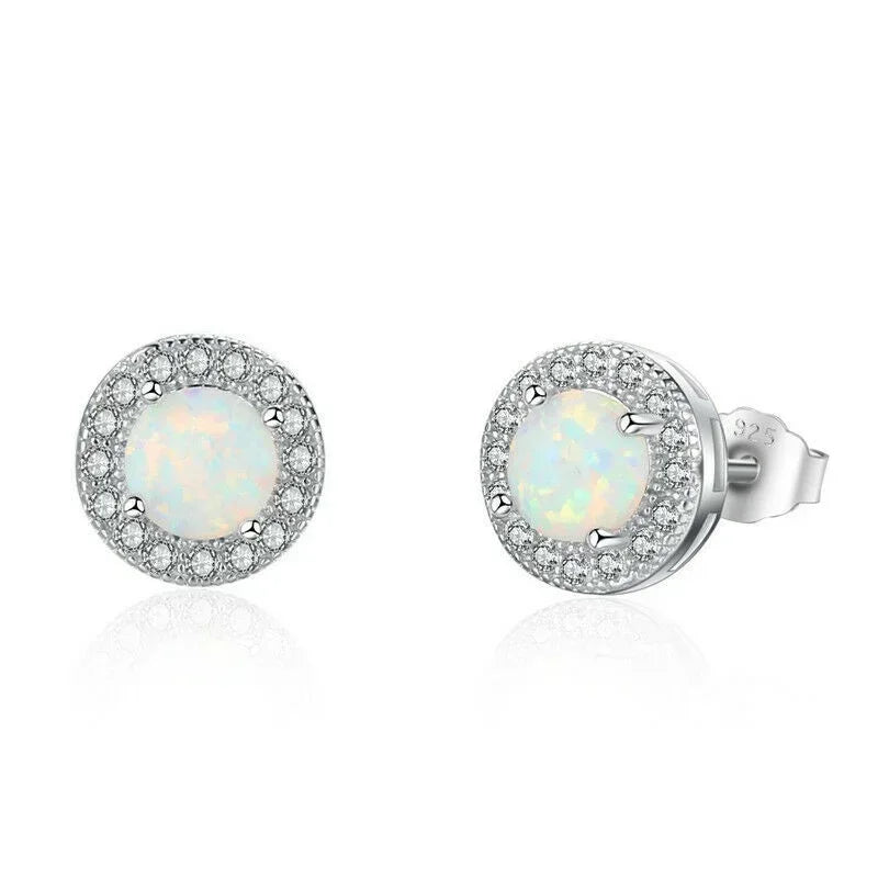 White Simulated Opal Glass Stud Earrings | Vintage Rhinestone Stud Earrings Nixie