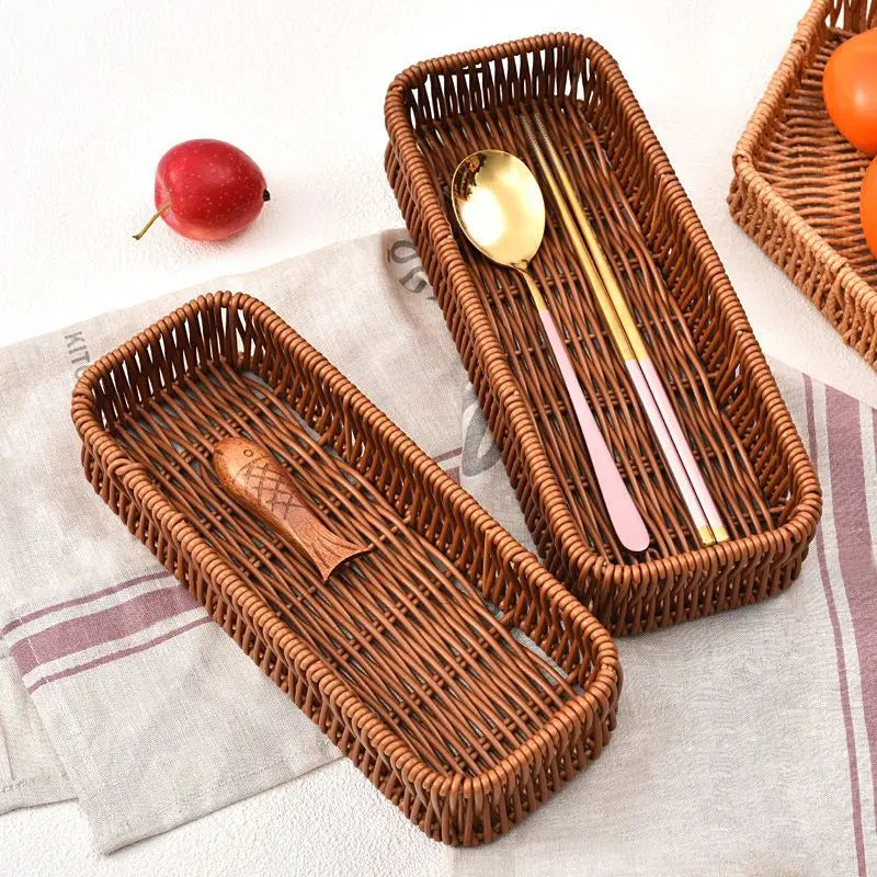 Imitation Rattan Desktop Utensil & Cutlery Storage Basket Kitchen Storage Basket Nixie