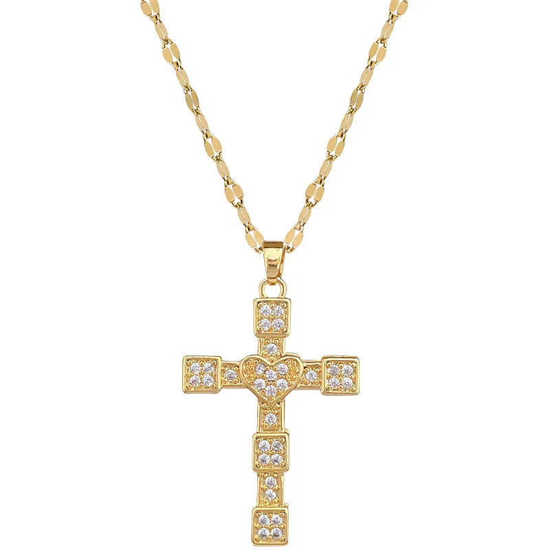 Women's Gold Cross Pendant Necklace | Stainless Steel Choker Cross Pendant Necklace Nixie