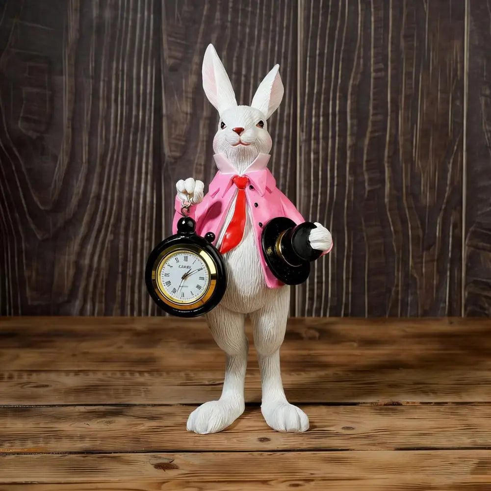 Gentleman Bunny Figurine Pocket Watch Clock – Easter Decor Decorative Figurine Clock Nixie