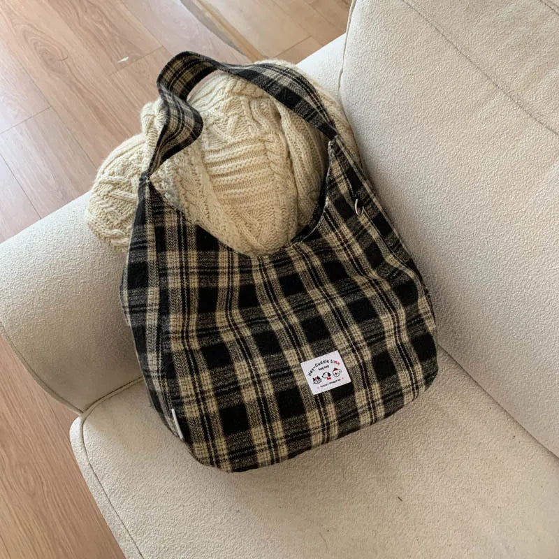 Women's Plaid Canvas Crossbody Bag – Large Capacity Tote Crossbody Tote Bag Nixie