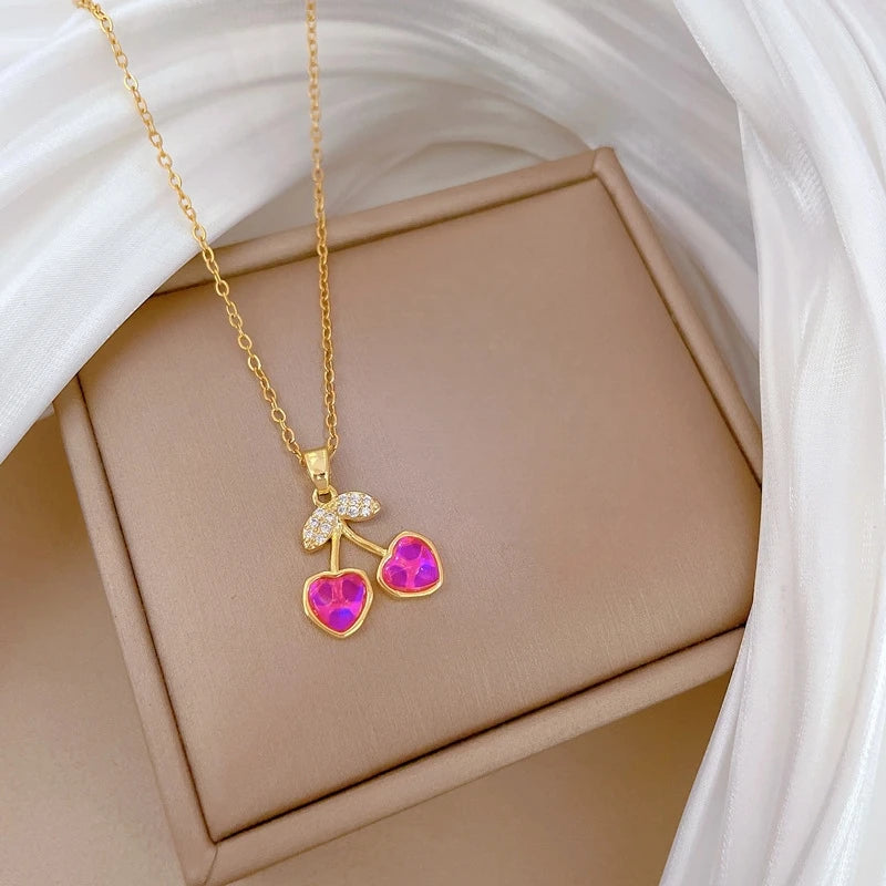 Cherry Pendant Necklace Gold Stainless Steel Women Minimalist Pendant Necklace Nixie