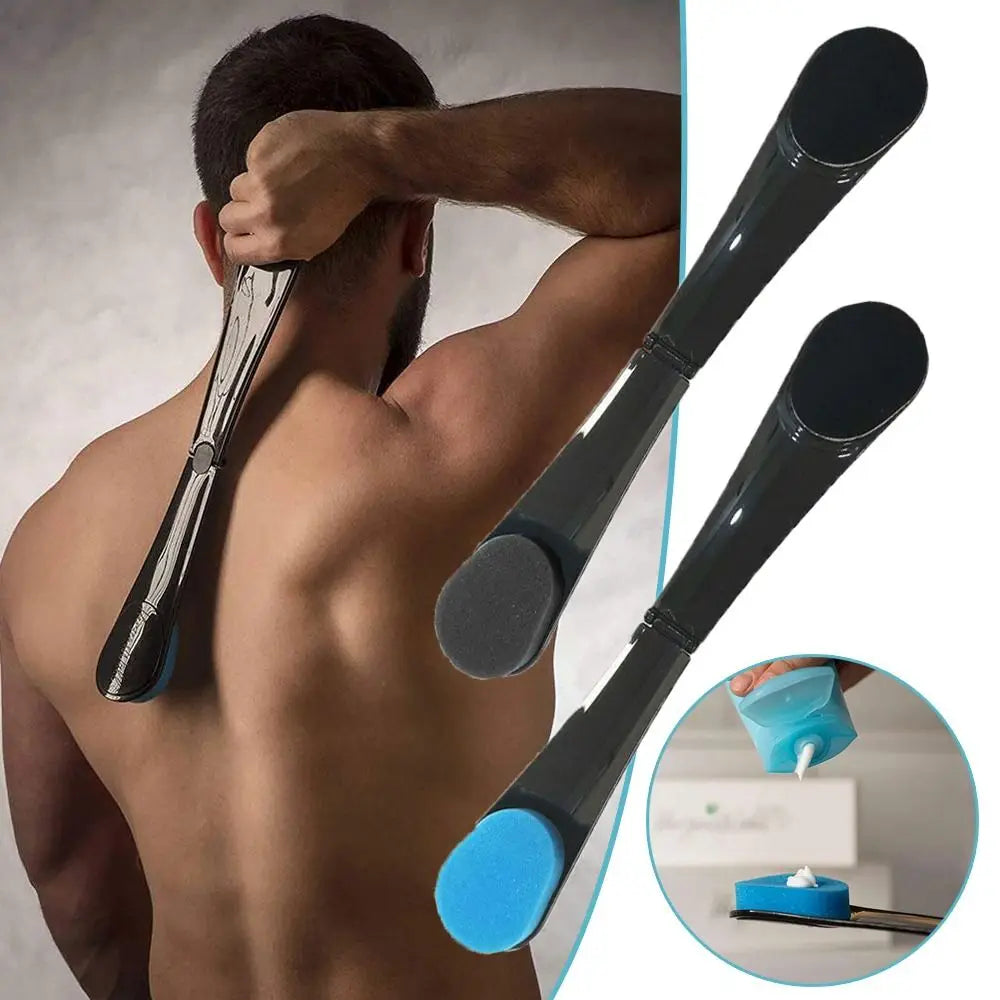 Foldable Back Lotion Applicator Brush – Long Handle Velvet Sponge