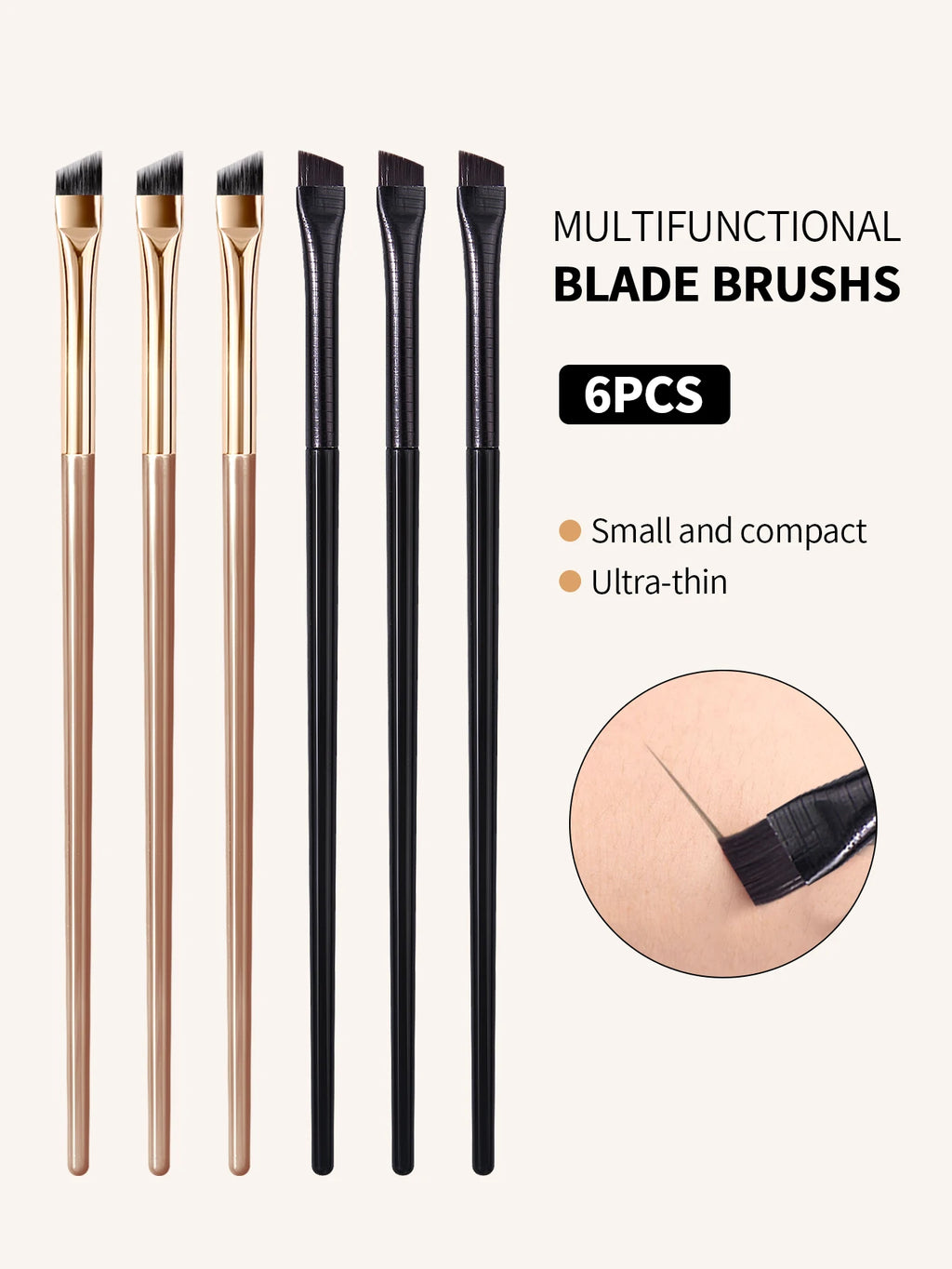 Ultra Thin Blade Eyeliner & Eyebrow Brush Set – 6 Pcs Makeup Brush Set Nixie black