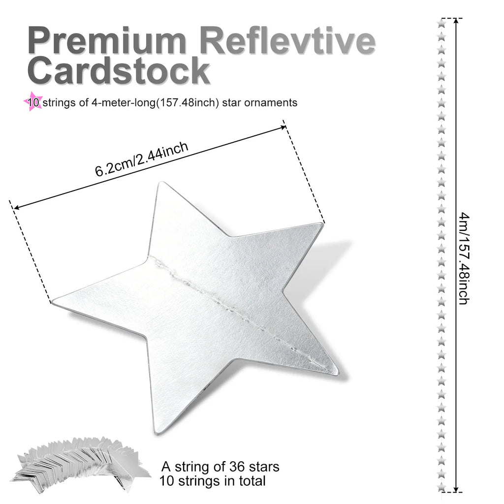 10/12Pcs Glitter Silver Star Garland Pendants – Party Décor Party Garland Decor Nixie