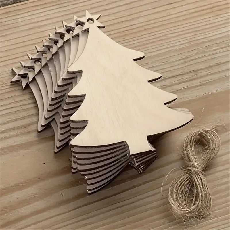 20Pcs Wood Christmas Tree Slices DIY Ornaments & Jute Rope Wood Craft Ornaments Nixie