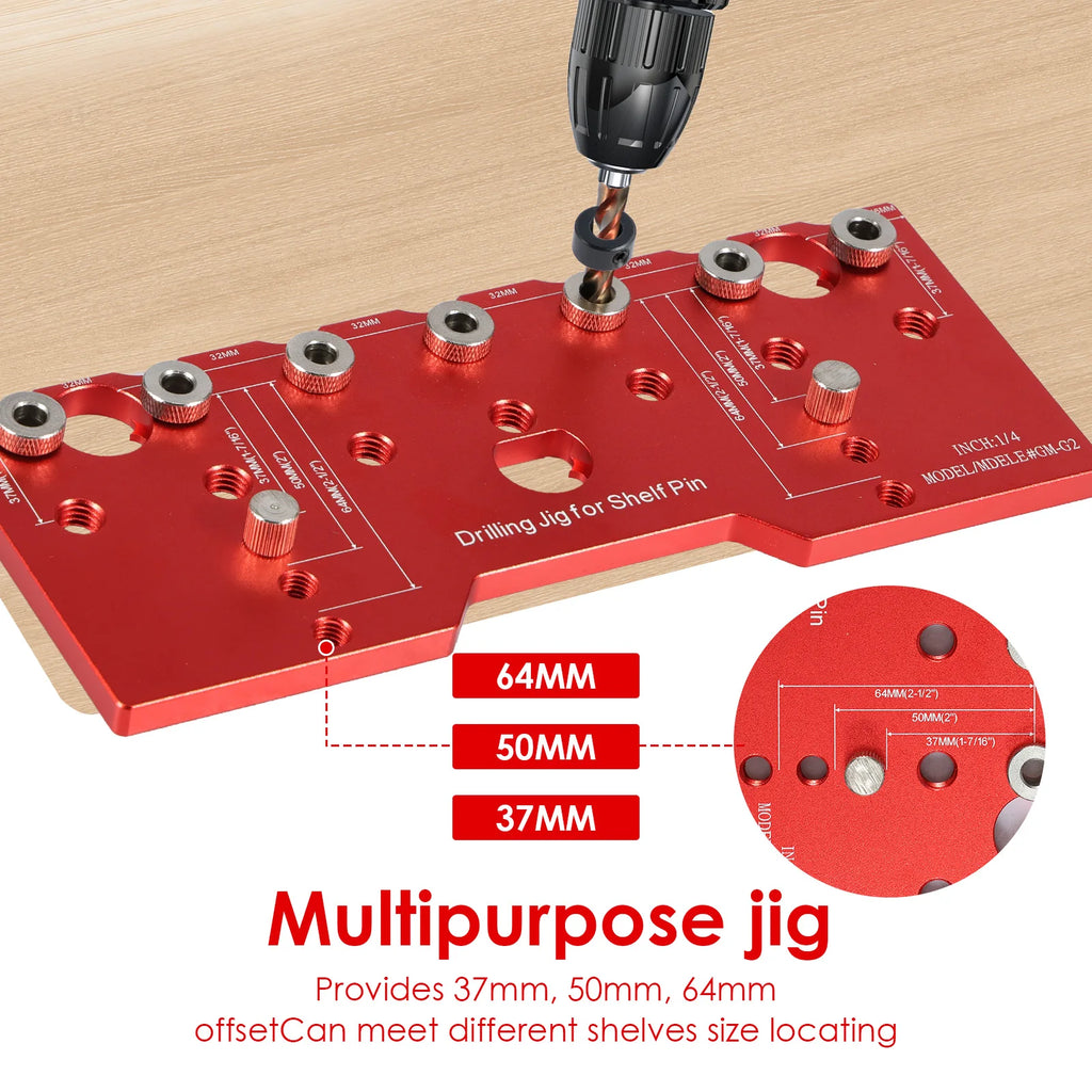 Shelf Pin Jig 1/4" Aluminum Alloy Drilling Guide 32mm Spacing Shelf Pin Drilling Jig Nixie