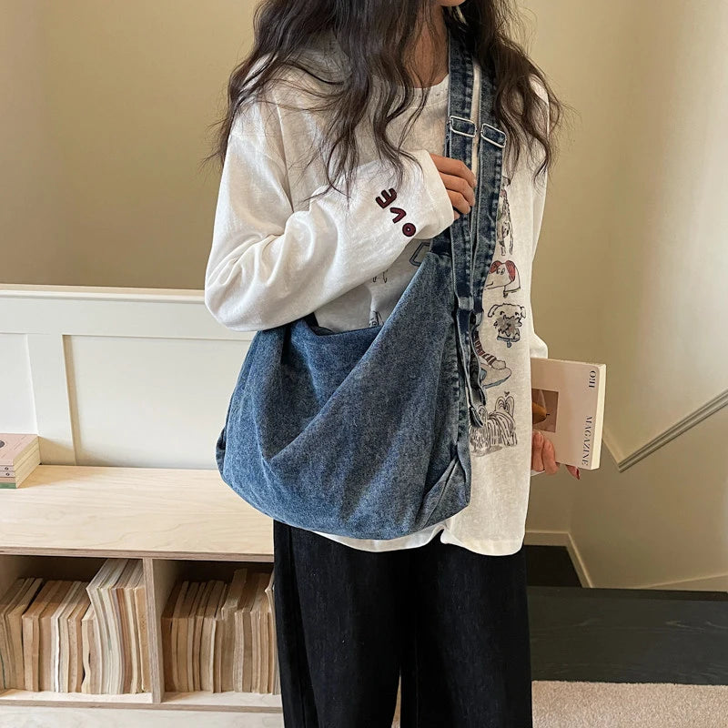 Large-Capacity Denim Shoulder Tote Bag for Women Denim Shoulder Tote Nixie