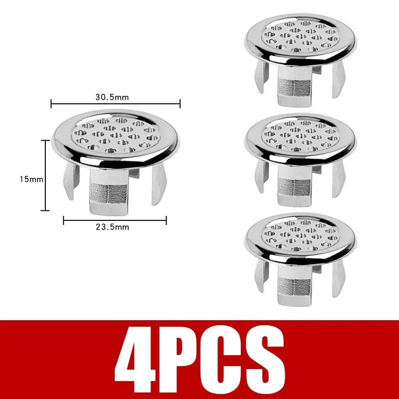 4PCS Chrome Sink Overflow Cover Rings – Basin Drain Cap Replace Sink Overflow Cover Nixie 4PCS- Mesh Ring
