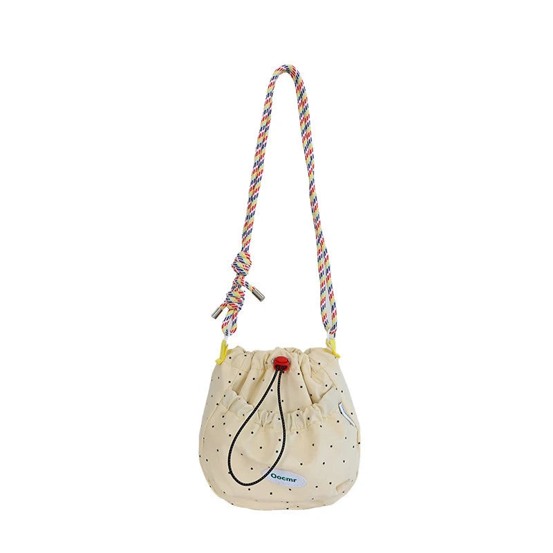 Japanese Drawstring Bucket Bag – Polka Dot Crossbody Purse Crossbody Bucket Bag Nixie
