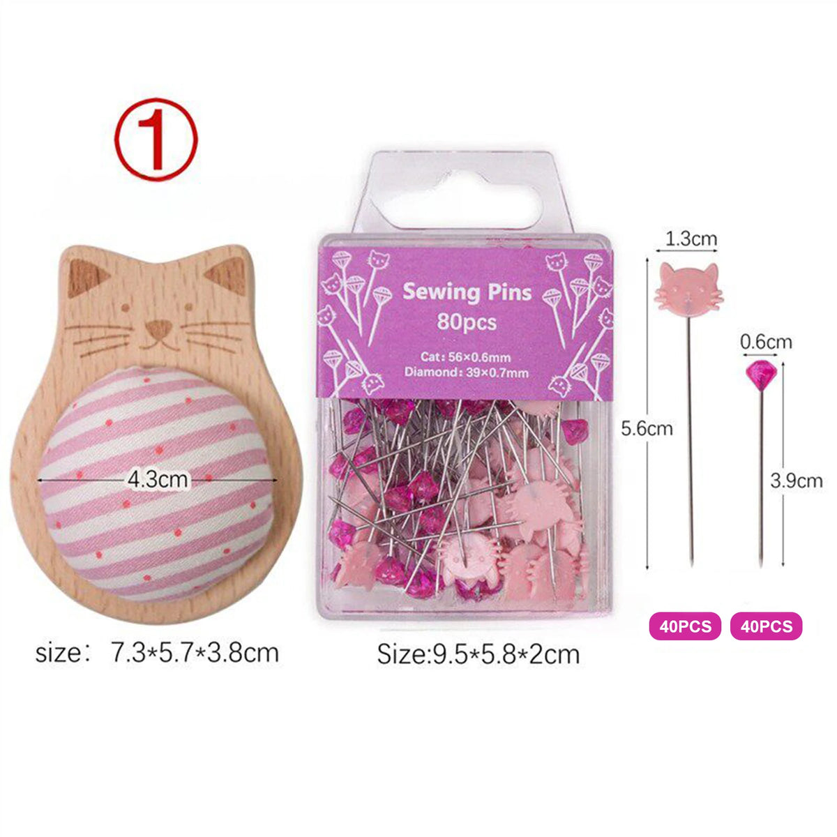 Cute Cat Pin Cushion Kit with 80 Craft Positioning Pins Sewing Pin Cushion Kit Nixie