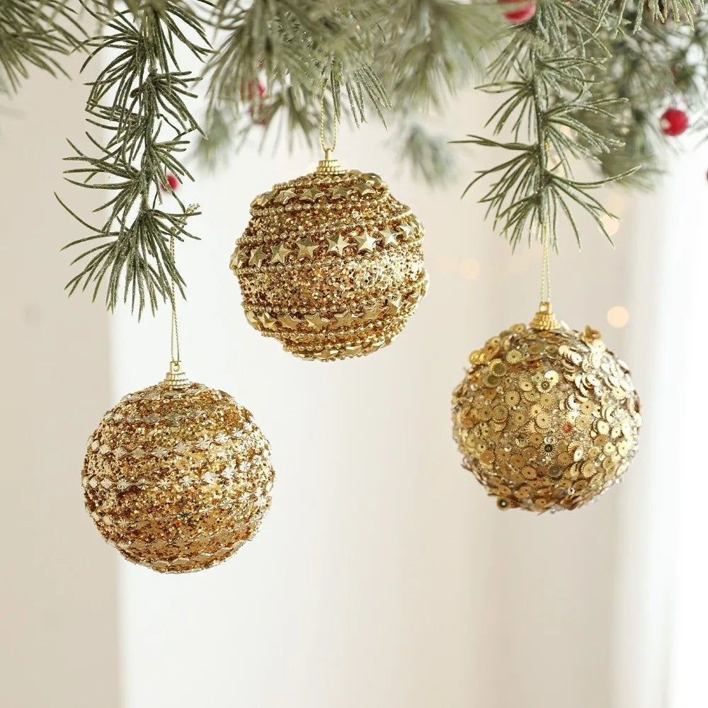 Gold Glitter Christmas Ball Ornament – Sequin Foam Pendant 8cm