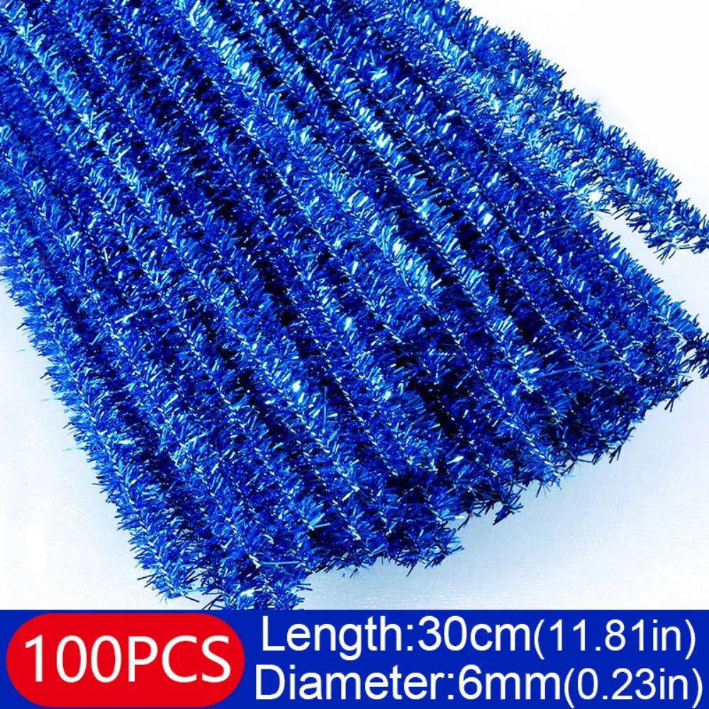 100pcs Glitter Chenille Stems 30cm – Christmas DIY Craft Supplies Chenille Craft Stems Nixie Blue