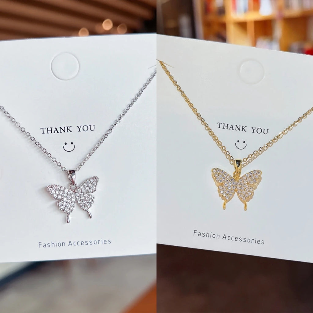 Butterfly Zircon Pendant Necklace | Gold & Silver Stainless Steel Pendant Necklace Nixie