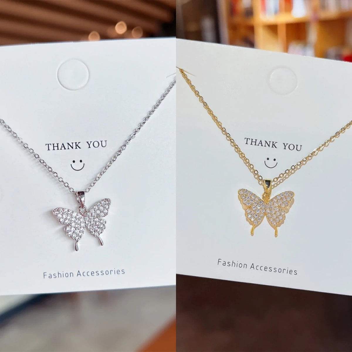 Butterfly Zircon Pendant Necklace | Gold & Silver Stainless Steel Pendant Necklace Nixie