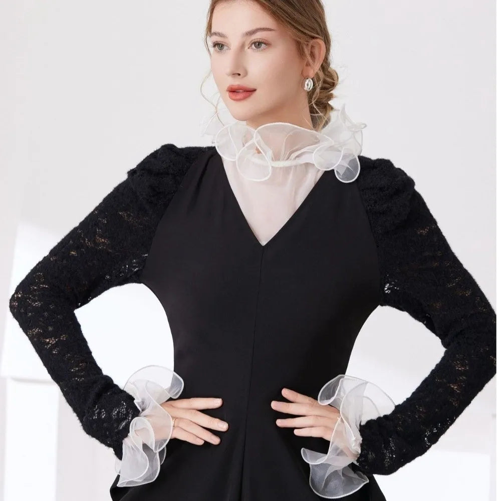 Detachable Lace False Collar & Ruffle Cuffs – Polyester Neckpiece