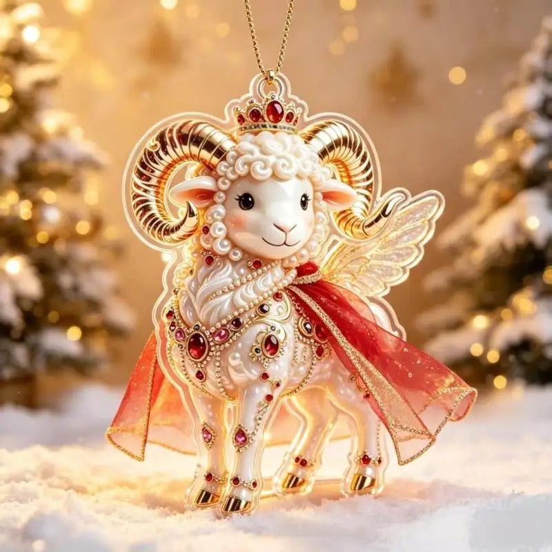 2D Acrylic Chinese Zodiac Goat Hanging Ornament Red Gold Holiday Hanging Ornament Nixie