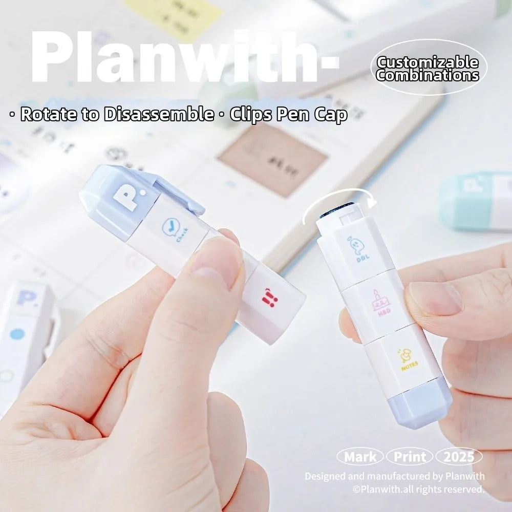 Cartoon Journal Stamp Pen – 6 Pattern Self-Ink Diary Seal Self-Ink Stamp Pen Nixie