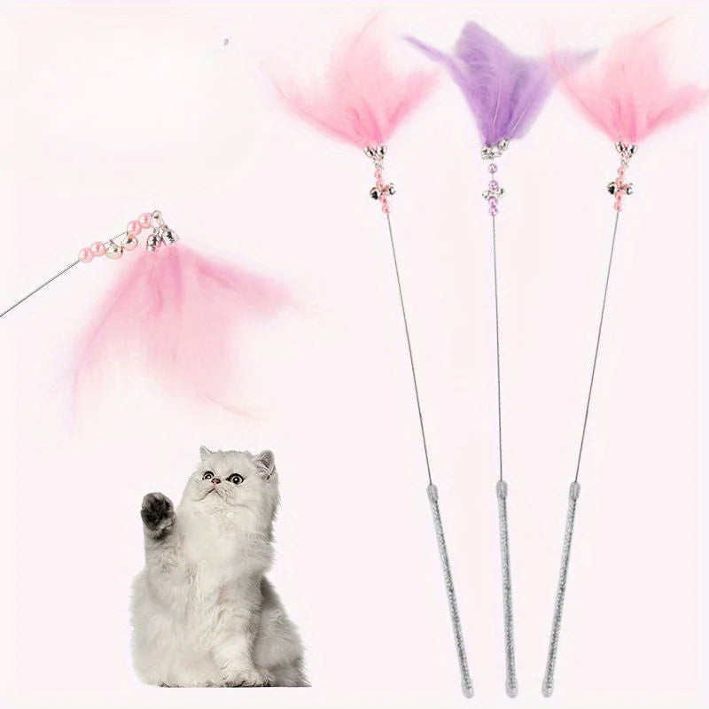 Cat Feather Stick Toy with Bell – Interactive Wand for Cats Cat Wand Toy Nixie