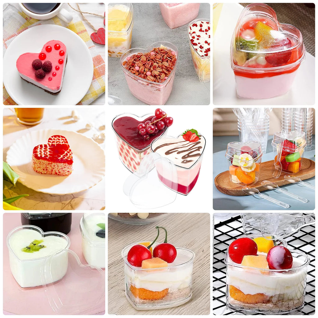 50Pcs Clear Plastic Dessert Cups 60/100/180ml with Lids & Spoons Plastic Dessert Cups Nixie