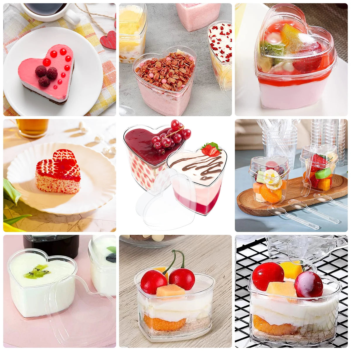 50Pcs Clear Plastic Dessert Cups 60/100/180ml with Lids & Spoons Plastic Dessert Cups Nixie