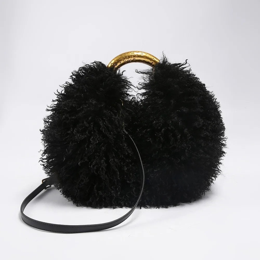 Soft Fur Plush Shoulder Bag Large Capacity Women's Tote Plush Shoulder Bag Nixie Black