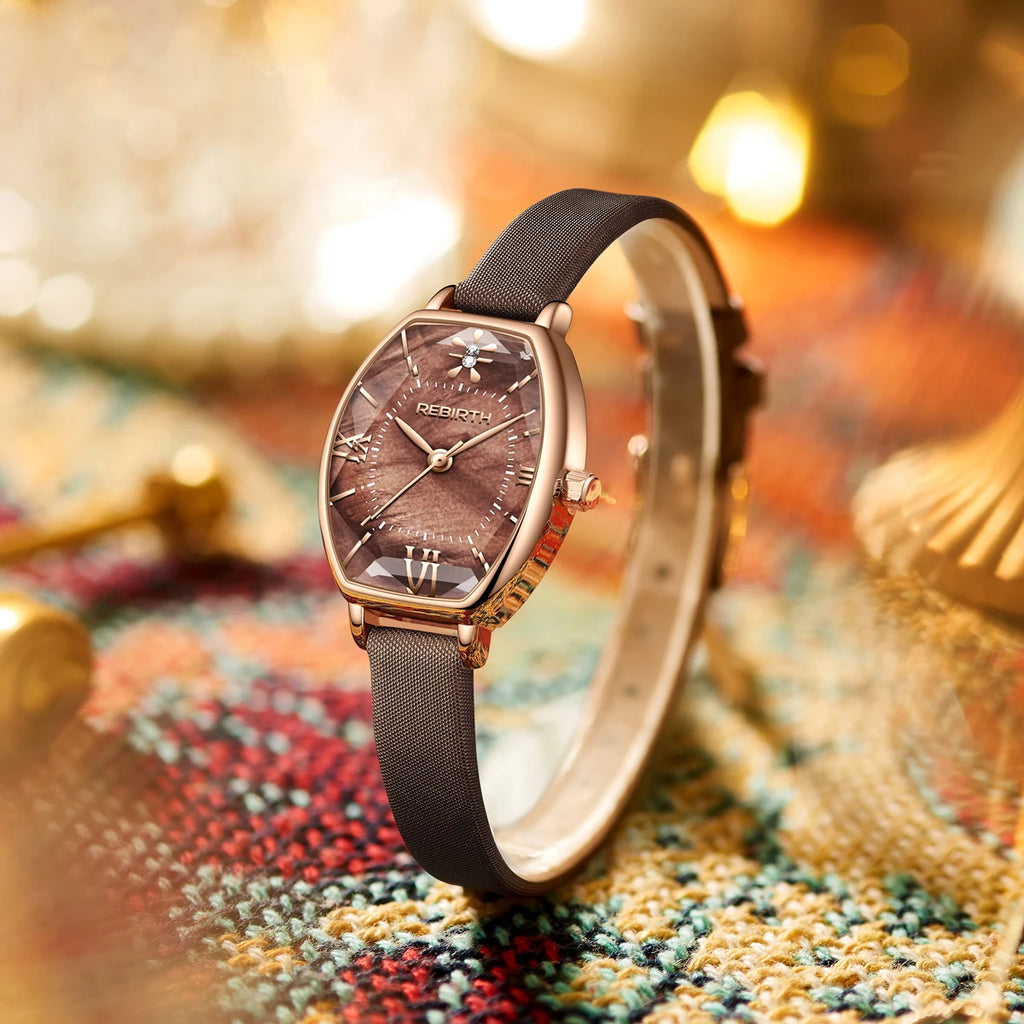 REBIRTH Women's Retro Leather Quartz Watch | Numberless Dial Women's Quartz Watch Nixie