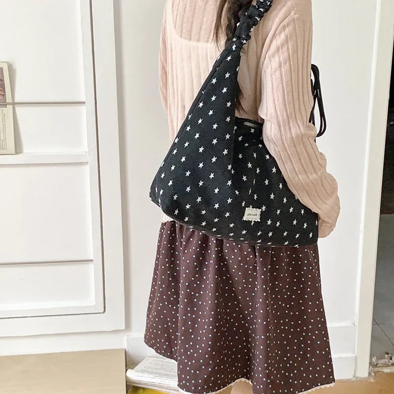 Japanese Retro Polka Dot Tote Bag – Large Shoulder Handbag Tote Shoulder Bag Nixie