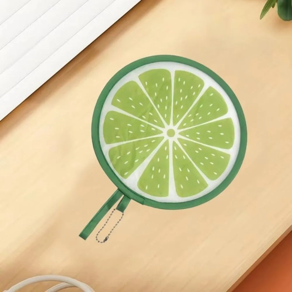 Round Foldable Hand Fan – Cute Fruit Cartoon Portable Design