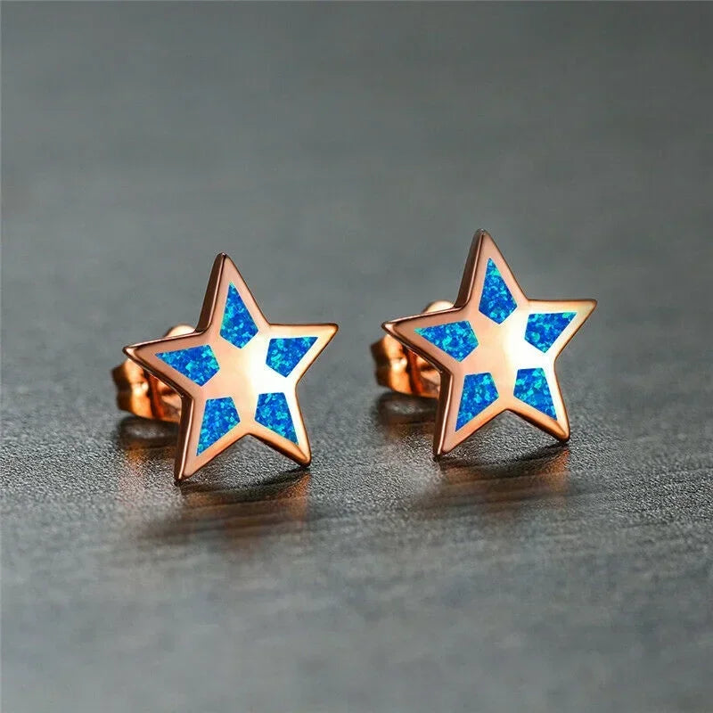 Blue Simulated Opal Star Stud Earrings – Trendy Zinc Alloy Stud Earrings Nixie