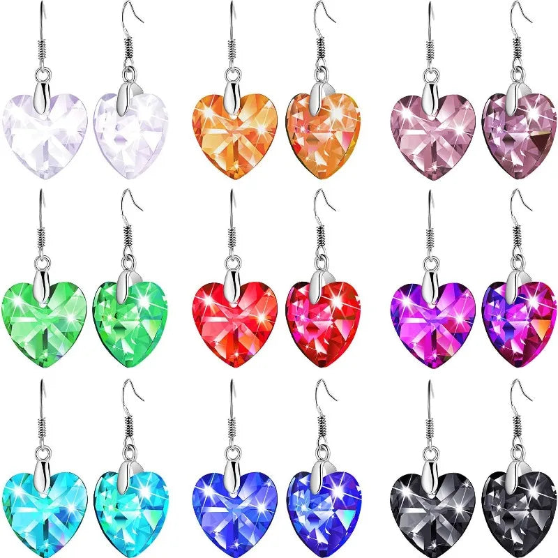 5 Pairs Crystal Heart Teardrop Dangle Earrings for Women Crystal Dangle Earrings Nixie random color heart-shaped