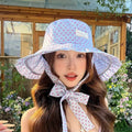 Women's Polka Dot Wide Brim Bucket Sun Hat with Ribbon Bucket Sun Hat Nixie Grey