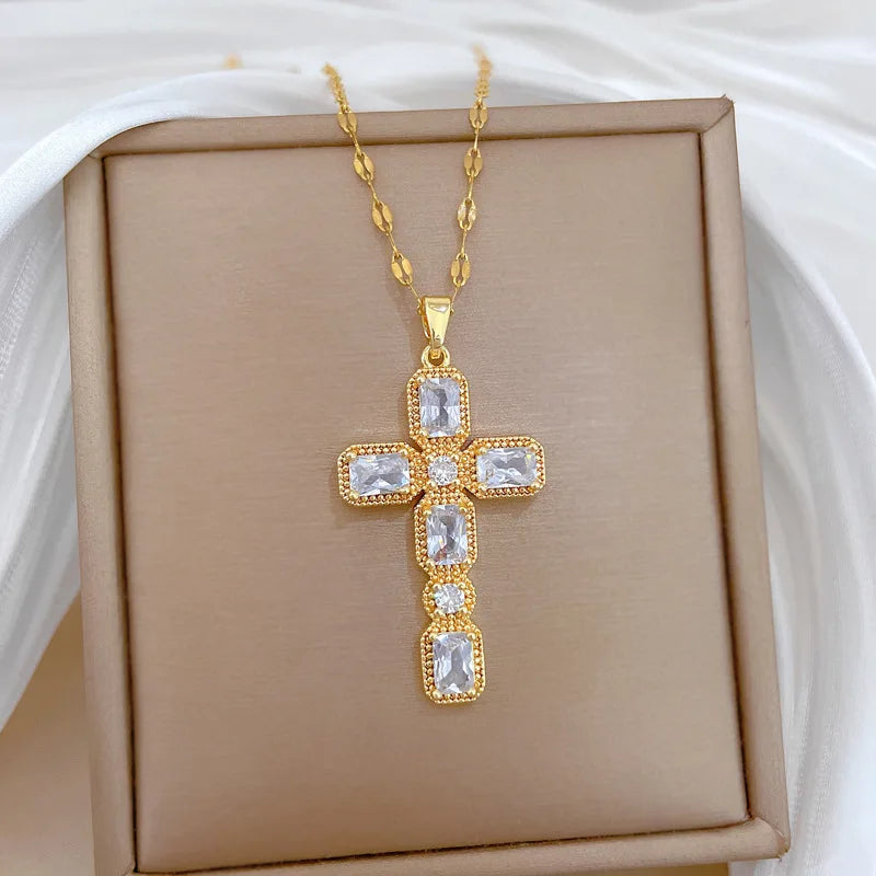 Women's Gold Cross Pendant Choker Necklace – Stainless Steel Cross Pendant Necklace Nixie