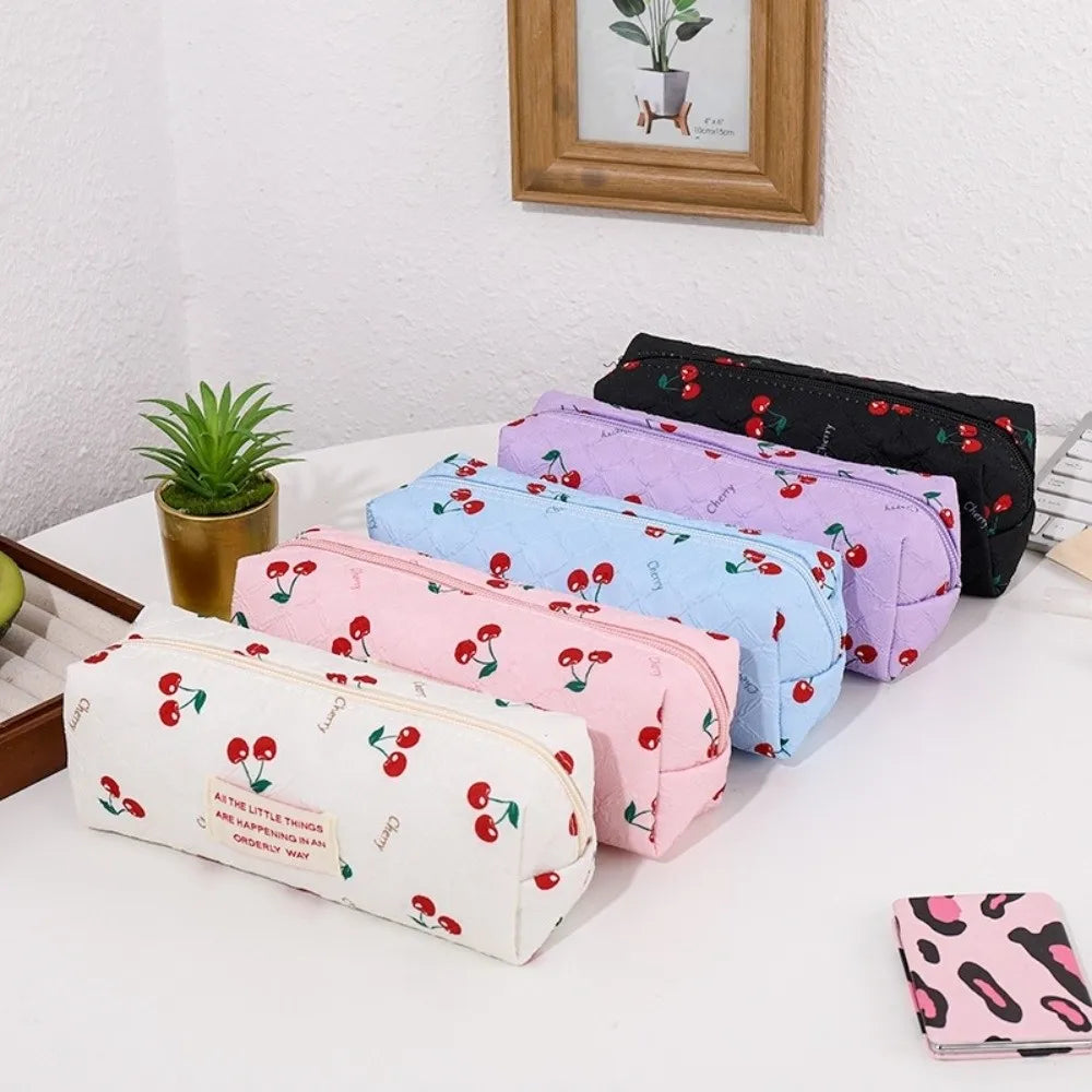 Korean Cherry Print Pencil Case – Large Capacity Pen Bag Pencil Case Nixie