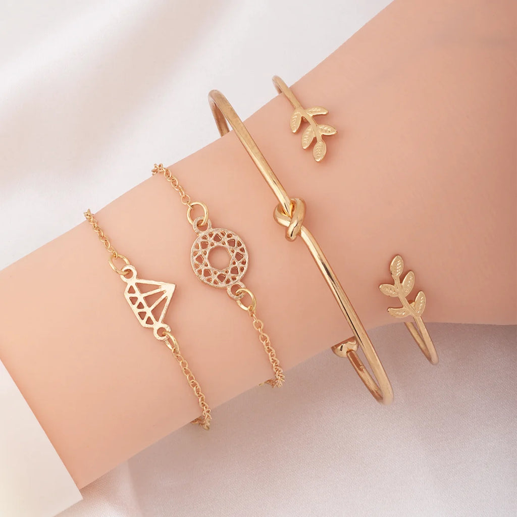 Leaf Knot Bracelet Set of 4 – Gold Women's Chain Bracelets Fashion Bracelet Set Nixie XL0482