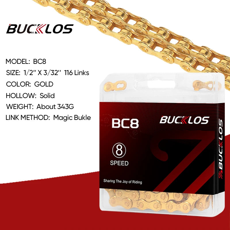 BUCKLOS Bike Chain 8/9/10/11/12 Speed MTB Road Bicycle Chain Bicycle Chain Nixie 8 SPEED GOLD