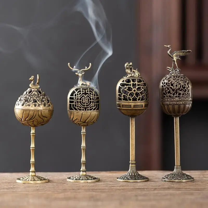 Alloy Hollow Deer Crane Incense Burner – High-Foot Décor Censer Incense Burner Nixie