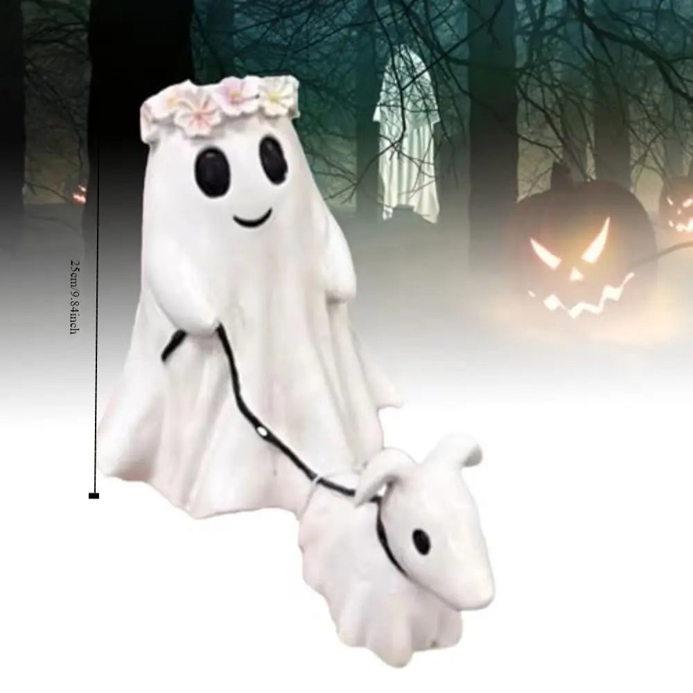 Ghost Dog Halloween Statue – Resin Figurine Indoor & Outdoor Halloween Figurine Nixie -25cm-girl