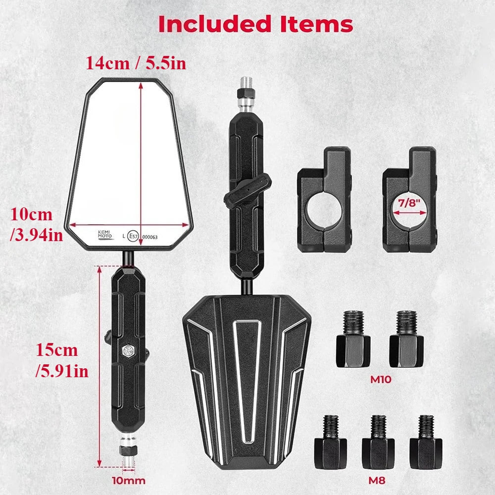 KEMITOUR Aluminum Motorcycle Side Mirrors M8 M10 Universal Kit Motorcycle Side Mirrors Nixie