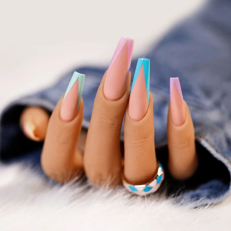 Rhinestone False Nails L Size – 24 Pcs Handmade Full Tips False Nail Tips Nixie