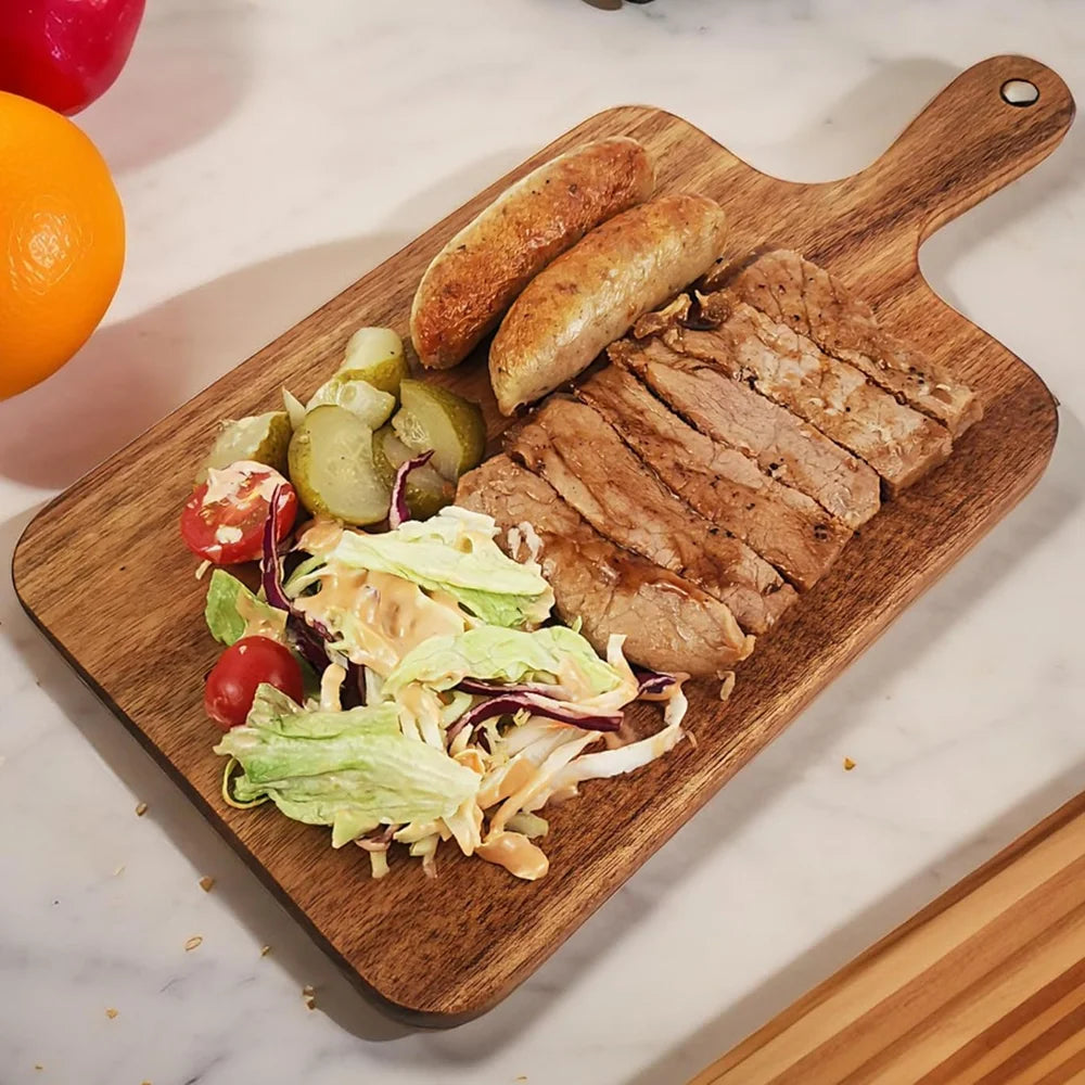 Acacia Wood Cutting & Serving Board with Handle | Charcuterie Wood Cutting Board Nixie