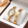 Women's Gold Watch & Bracelet Set – Quartz Roman Numeral Watch & Bracelet Set Nixie WHITE