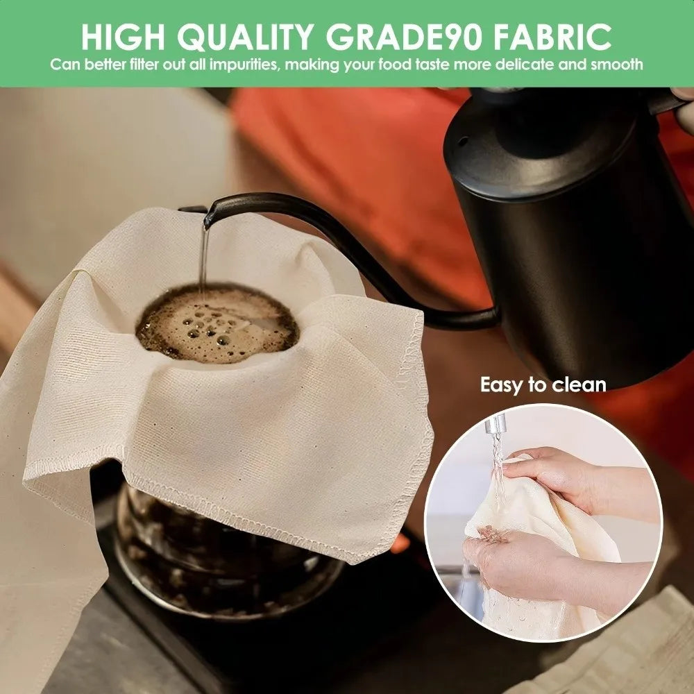 Reusable Organic Cotton Cheesecloth Strainer – Grade 90, 2 Sizes Gauze Filter Cloth Nixie
