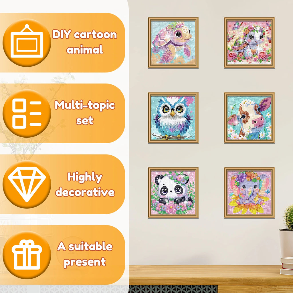 6-Pack Diamond Painting Kits for Kids – Cute Animal Gem Art Diamond Painting Kit Nixie