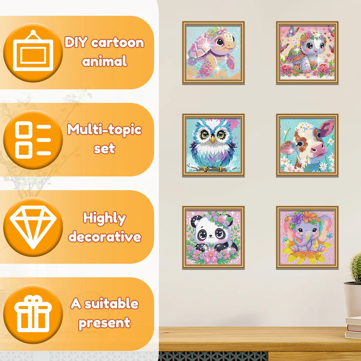 6-Pack Diamond Painting Kits for Kids – Cute Animal Gem Art Diamond Painting Kit Nixie