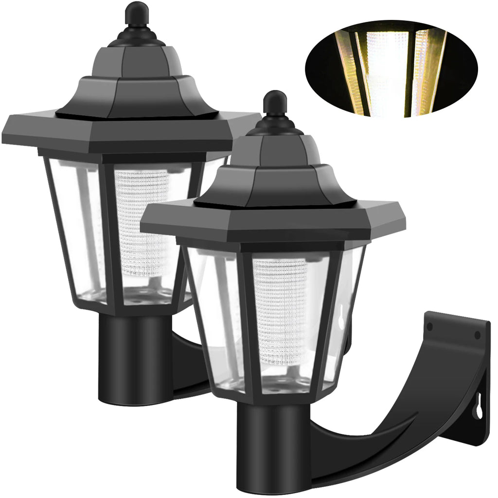 2Pcs Hexagonal Solar LED Wall Lantern – Waterproof Garden Light Solar Wall Lantern Nixie Warm White