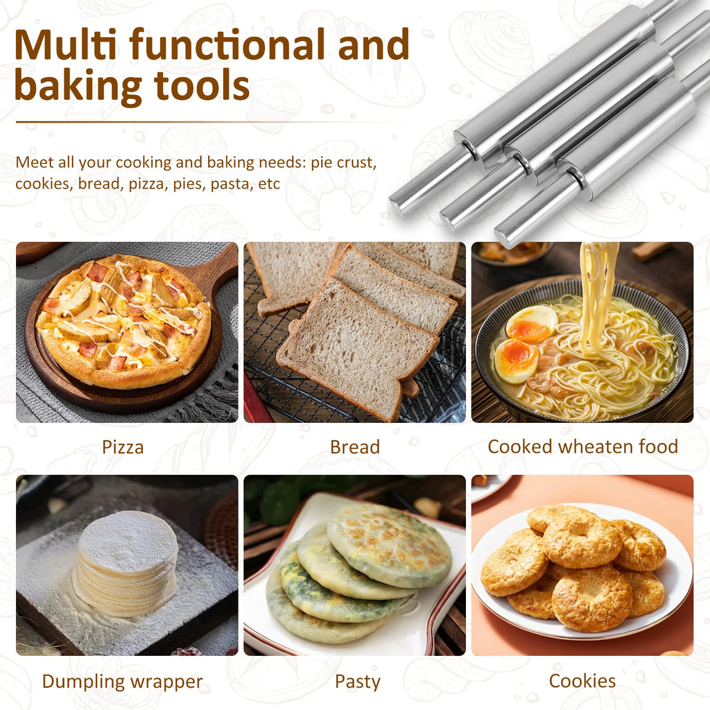 3-Piece Stainless Steel Rolling Pin Set – Nonstick & Ergonomic Baking Rolling Pin Nixie
