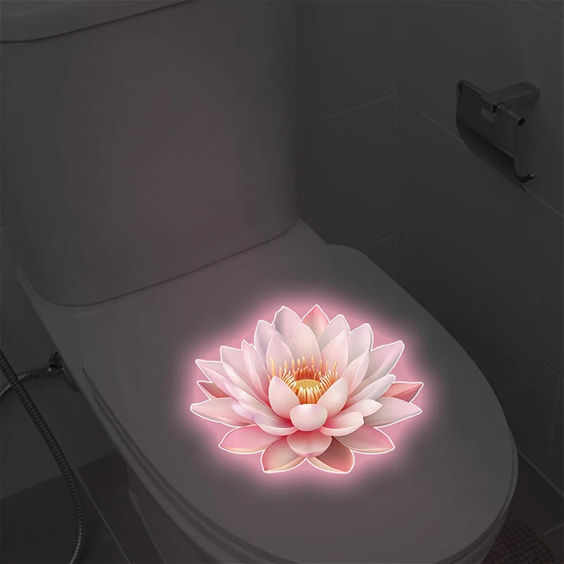 Luminous Lotus Toilet Seat Sticker – Glow-in-Dark PVC Decal Bathroom Wall Decal Nixie